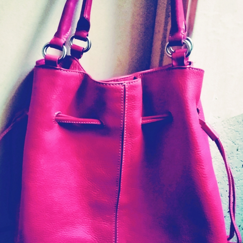 Cole Haan Hot Pink Leather Drawstring Bag